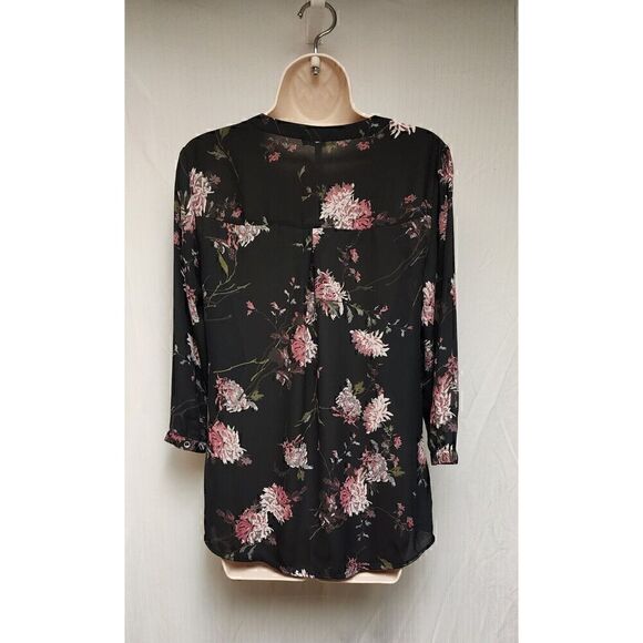 Maurices Floral 3/4 Sleeve Popover V Neck Sheer Chiffon Blouse Size Small - Picture 5 of 9